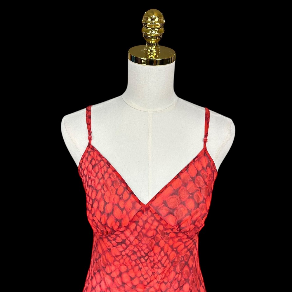 Vtg Y2K Victoria Secrets Silk Red Snake Print Slip Dress Tieback Spaghetti Strap - Picture 2 of 7